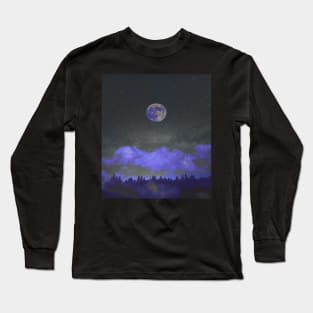 Blue Moon Spooky Night Sky Long Sleeve T-Shirt